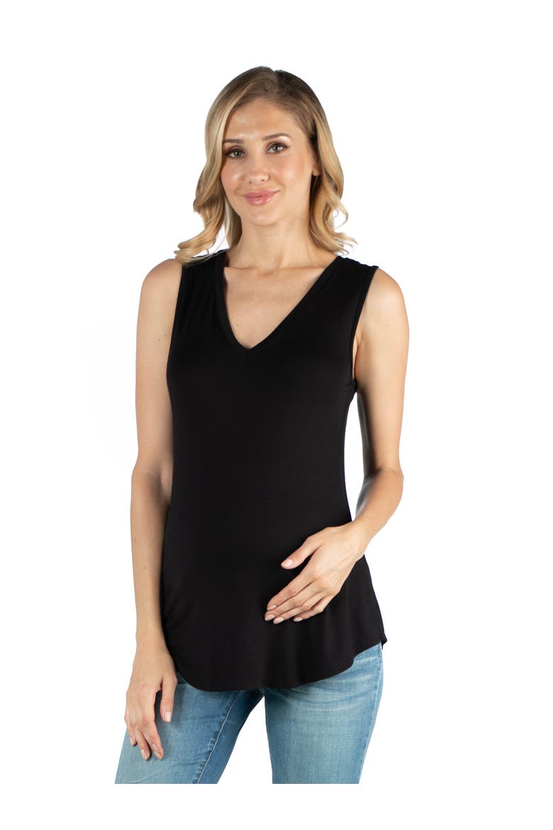 Maternity V-Neck Tunic Tank Top with Round Hemline, Main, color, Black