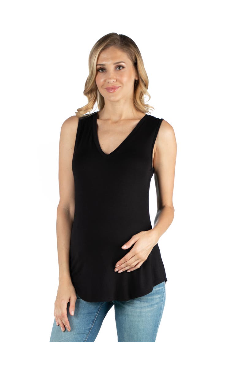 24seven Comfort Apparel Maternity V-Neck Tunic Tank Top with Round Hemline, Main, color, Black