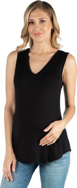 24seven Comfort Apparel Maternity V-Neck Tunic Tank Top with Round Hemline