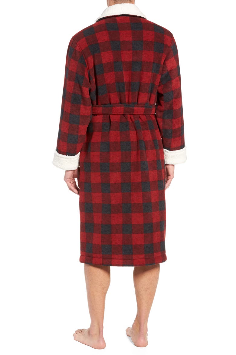 Plaid Fleece Robe with Faux Shearling Lining, Alternate, color, RED RIO- BLACK BUFFALO
