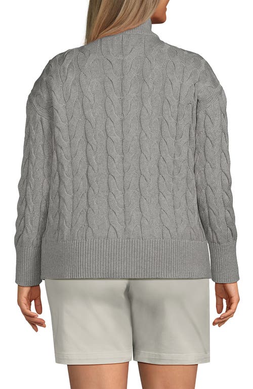 Lands' End Plus Size Drifter Cable Quarter Zip Sweater In Gray Heather
