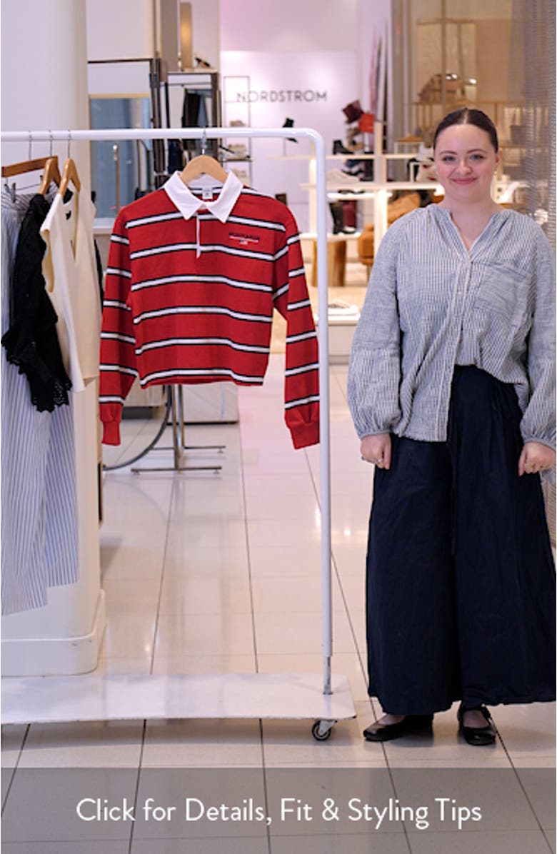 Nautical Embroidered Stripe Crop Rugby Polo, sales video thumbnail