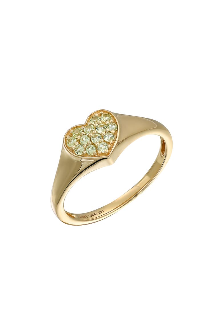 14K Gold Pavé Peridot Heart Signet Ring (Nordstrom Exclusive), Main, color, 14K YELLOW GOLD