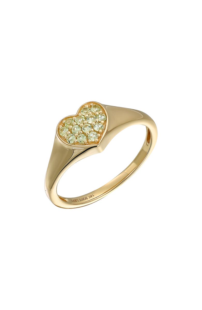Bony Levy 14K Gold Pavé Peridot Heart Signet Ring, Main, color, 