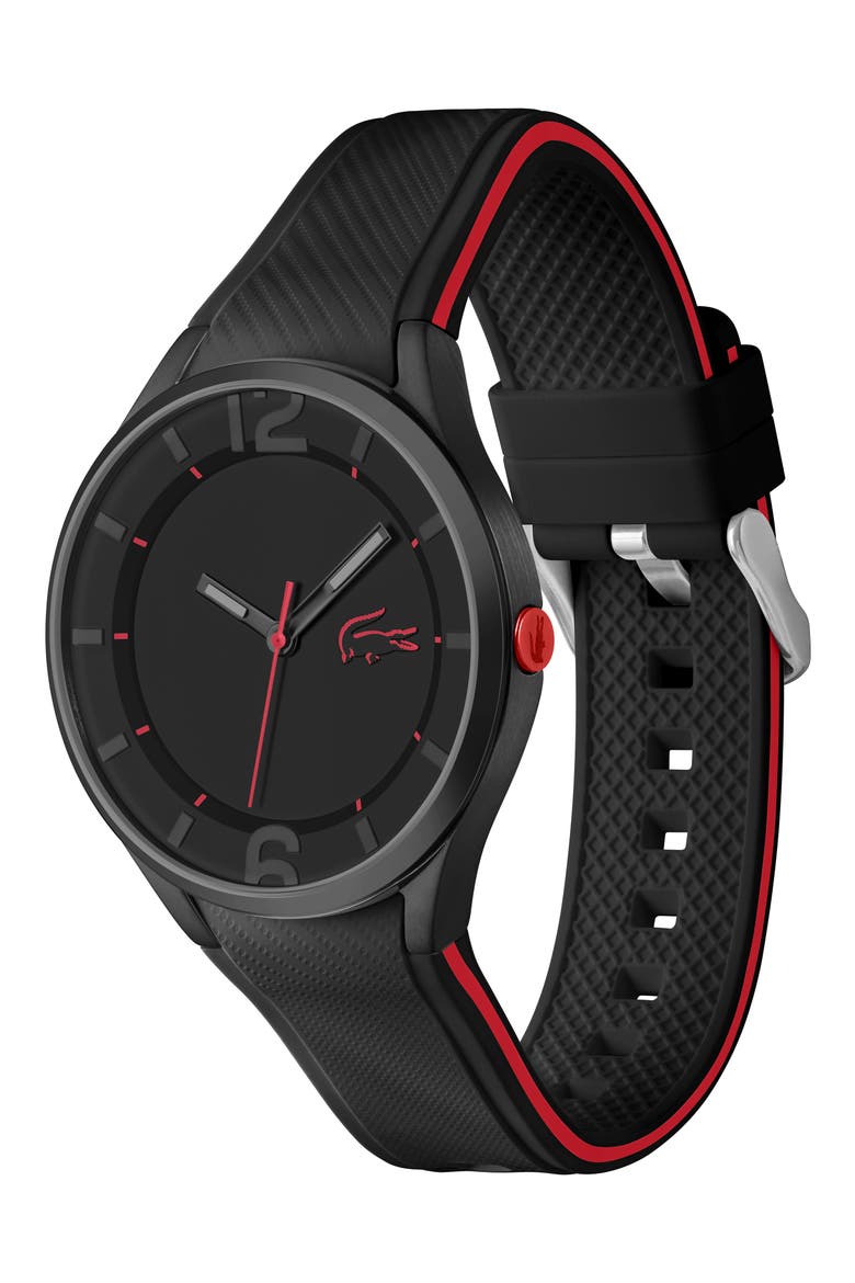 Ollie Silicone Strap Watch, 44mm, Alternate, color, BLACK