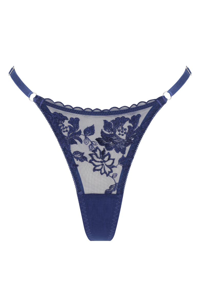 Kat The Label Annabelle Embroidered Mesh Thong, Alternate, color, Sapphire