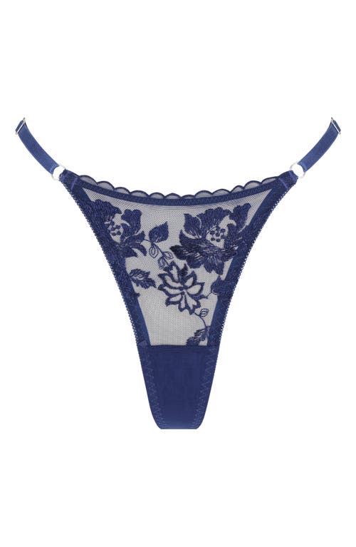 Kat The Label Annabelle Embroidered Mesh Thong In Sapphire