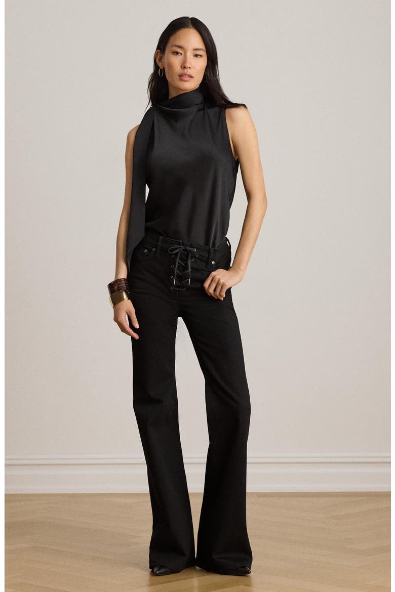 Sleeveless Satin Charmeuse Top, Alternate, color, BLACK