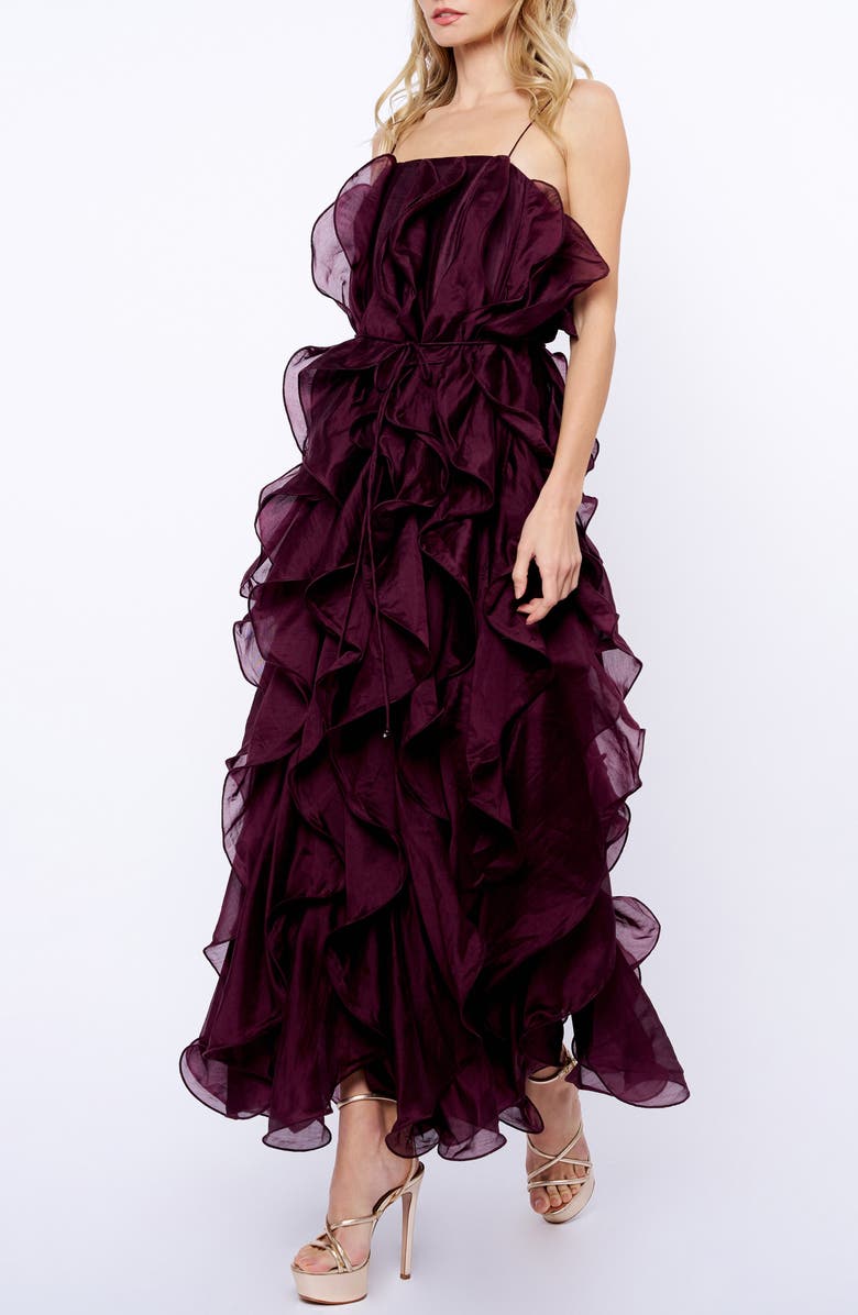 CIEBON Irina Structured Ruffle Cocktail Dress, Alternate, color, Plum