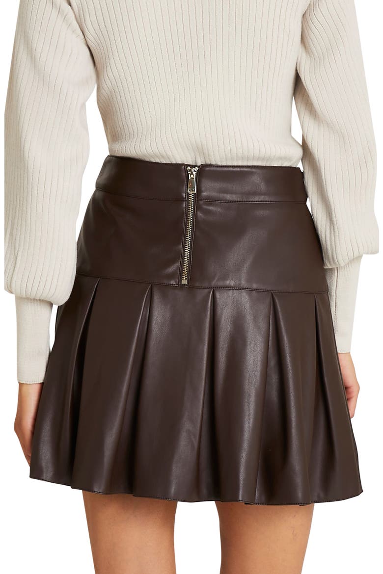 Faux Leather Tennis Skirt, Alternate, color, BROWNDARK