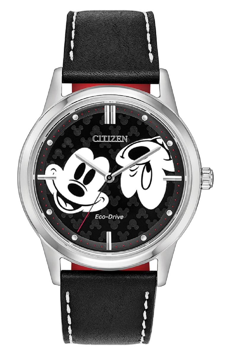 Citizen Disney<sup>®</sup> Mickey Mouse Leather Strap Watch, 70mm, Main, color, 