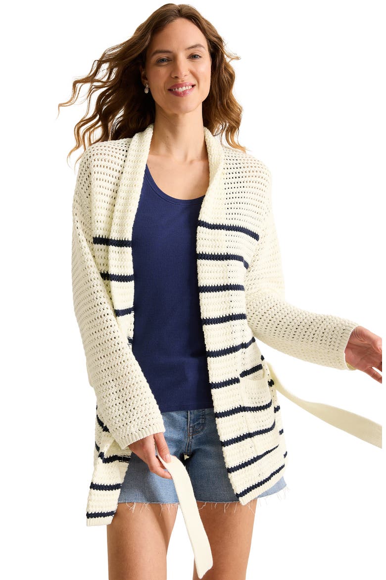 Stripe Open Stitch Cardigan, Alternate, color, VANILLA ICE