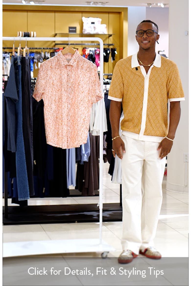 Orson Trim Fit Leaf Print Short Sleeve Stretch Cotton Button-Up Shirt video