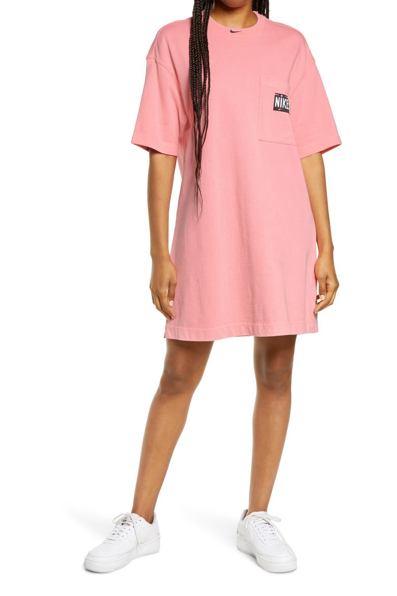 Sportswear Washed T-Shirt Dress, Alternate, color, SUNSET PULSE/ BLACK