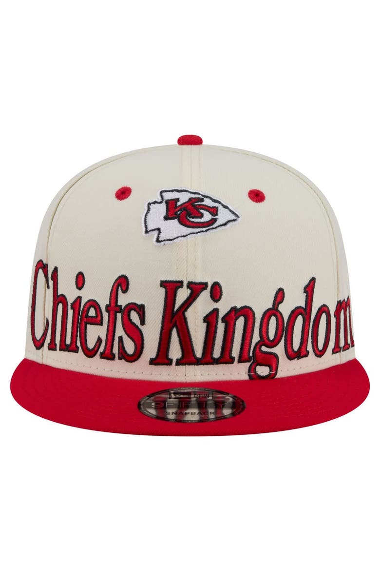 Men's New Era Cream Kansas City Chiefs Oversized Slogan 9FIFTY Snapback Hat, Alternate, color, Cream