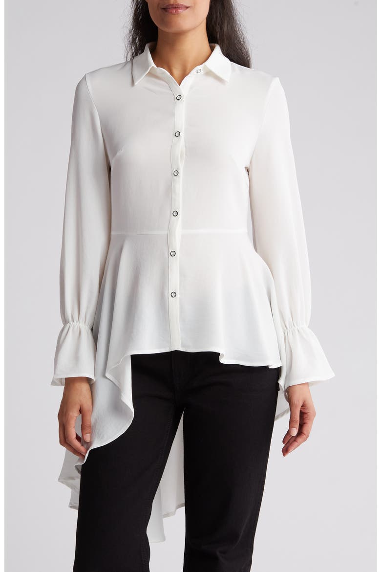 Hilo Asymmetric Button-Up Shirt, Main, color, OFF WHITE
