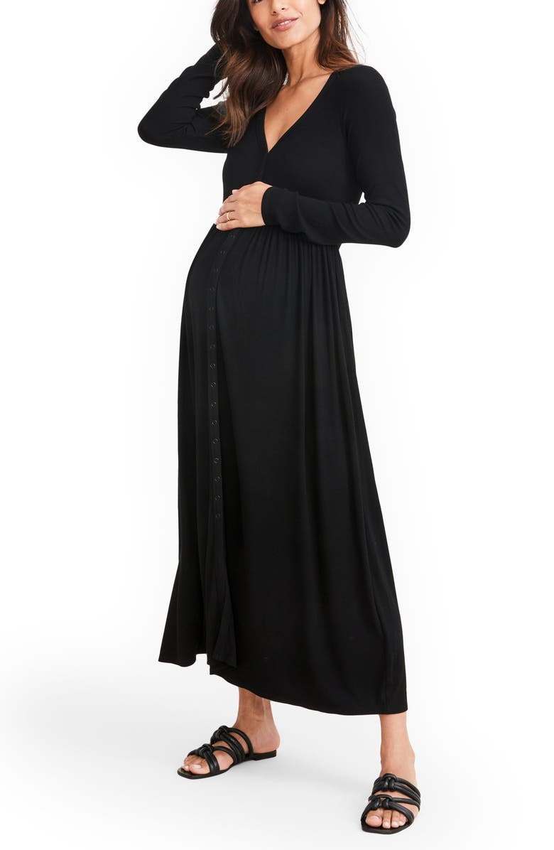 HATCH The Softest Rib Long Sleeve Maternity/Nursing Maxi Dress, Main, color, Black