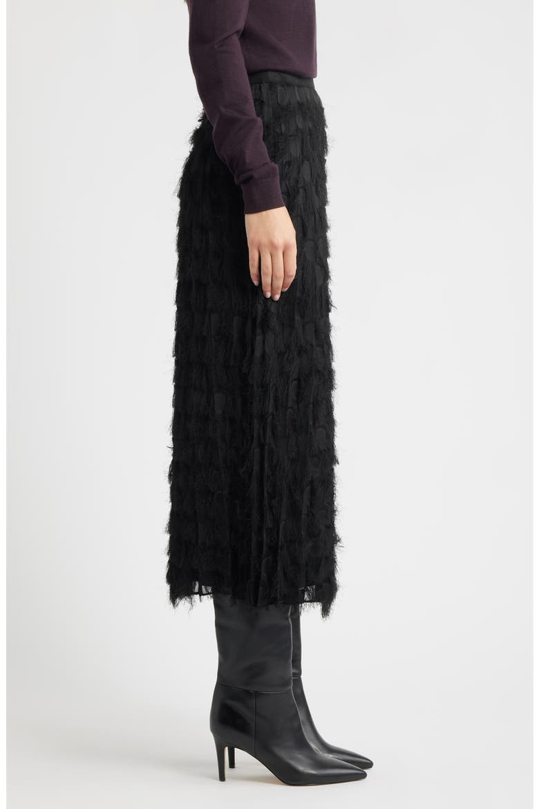 Vodia Fringe Detail Midi Skirt, Alternate, color, BLACK
