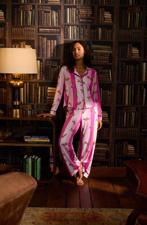 Room Service Pjs Print Long Sleeve Long Pajamas In Pink