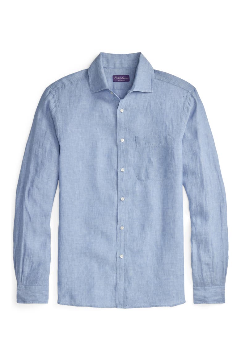 Lightweight Linen Chambray Button-Up Shirt, Alternate, color, INFINITY BLUE