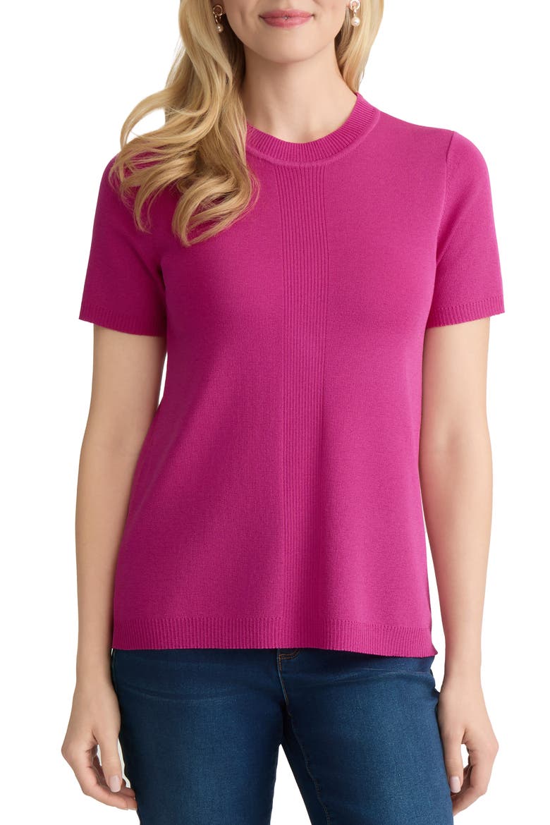 Short Sleeve Rib Sweater, Main, color, BRIGHT ORCHID