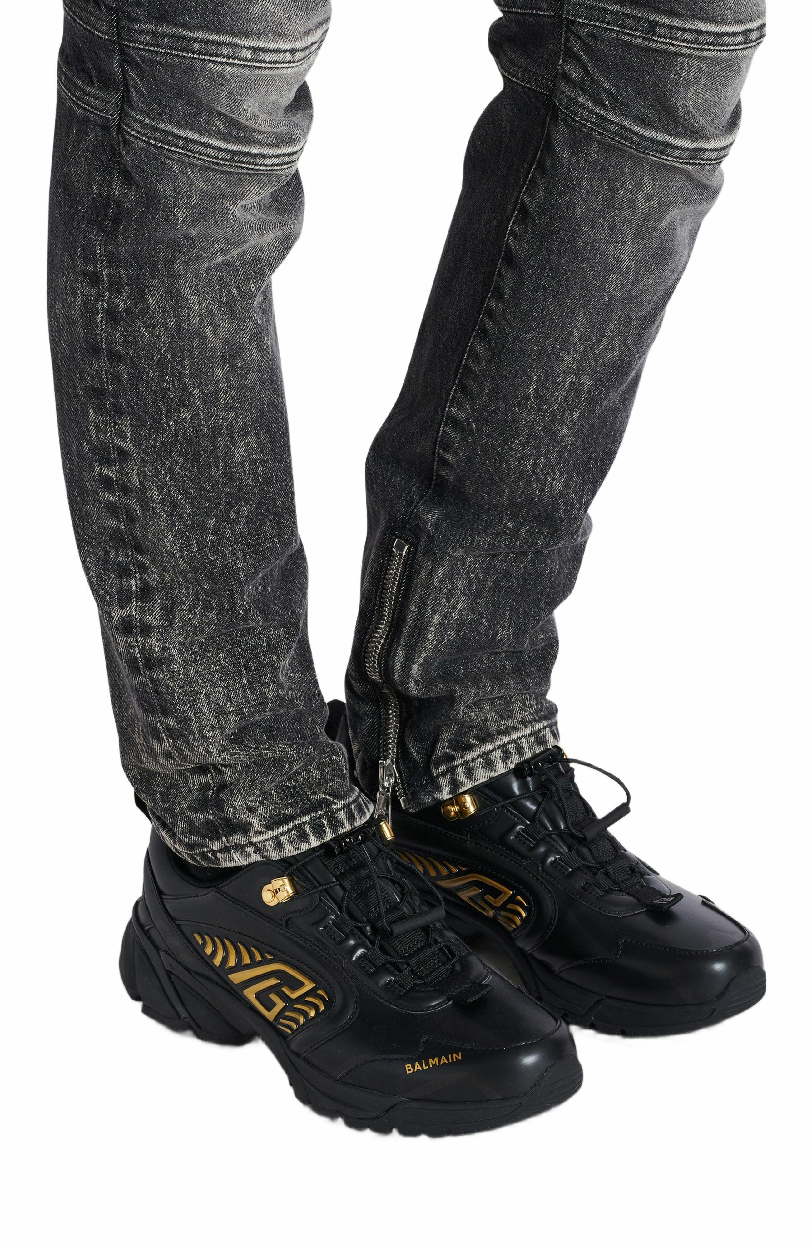 Balmain Cosmic Dust Glazed Leather Trainers, Alternate, color, 