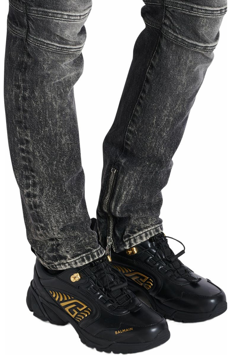 Balmain Cosmic Dust Glazed Leather Trainers, Alternate, color,