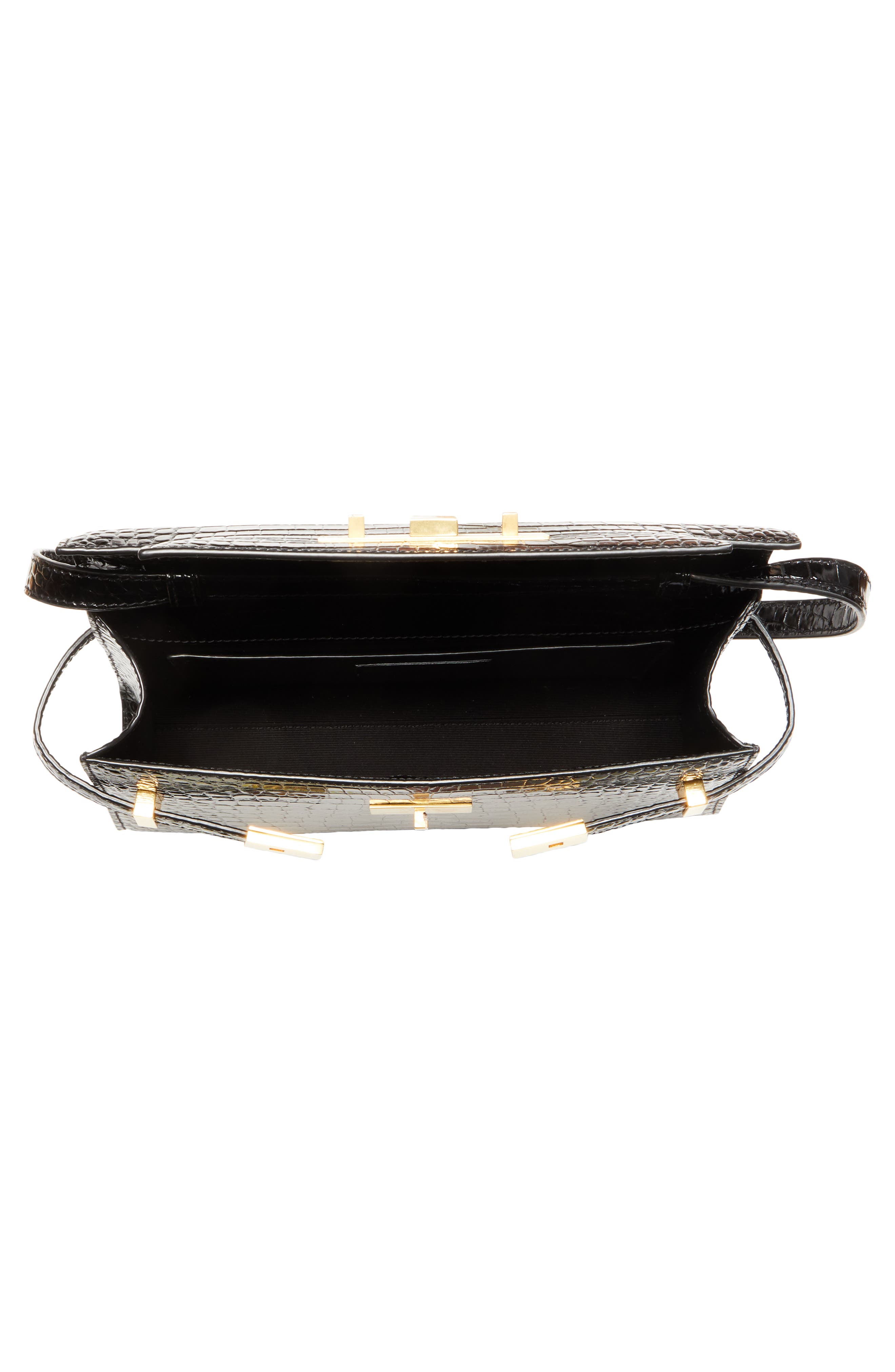 Small Manhattan Croc Embossed Shoulder Bag, Alternate, color, NOIR