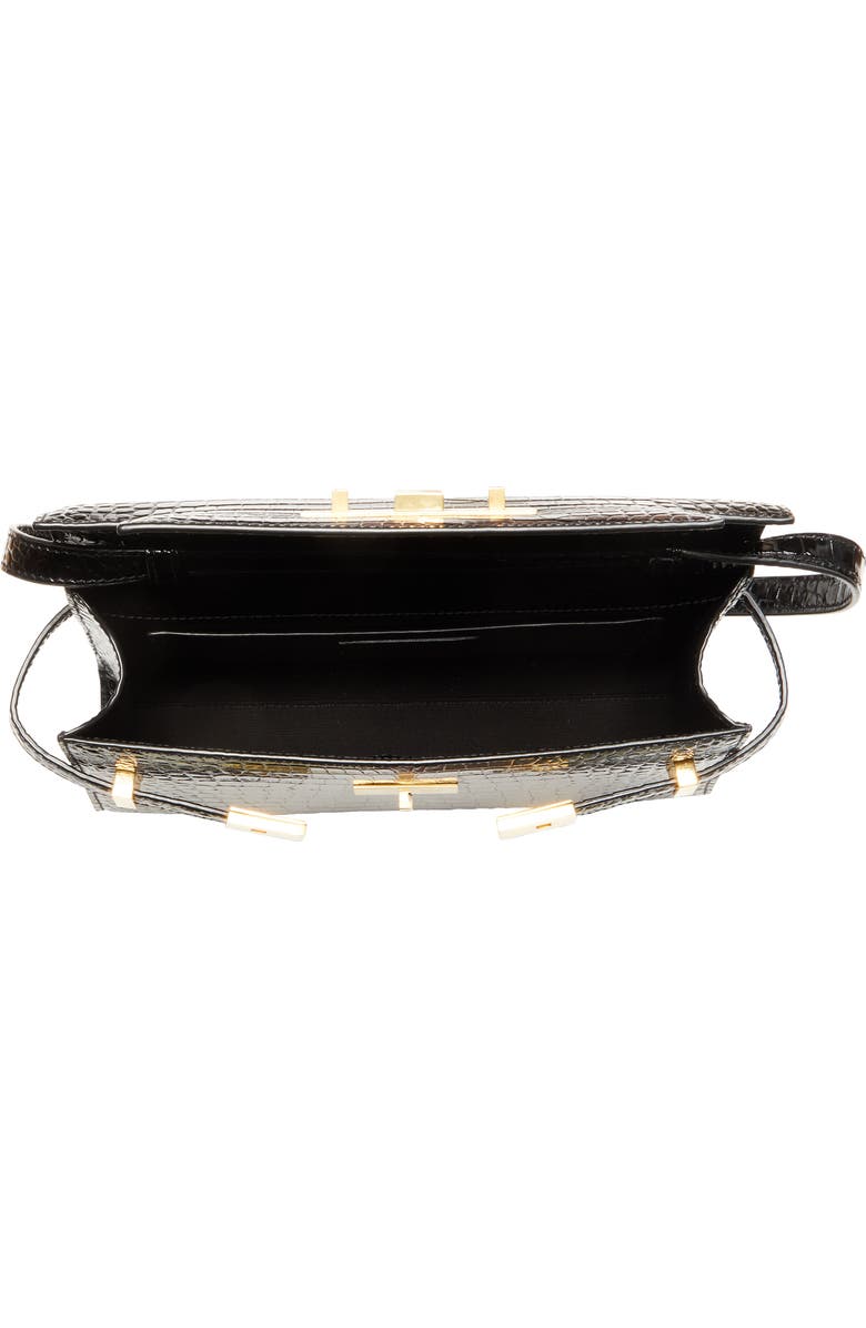 Saint Laurent Small Manhattan Croc Embossed Shoulder Bag, Alternate, color, Noir