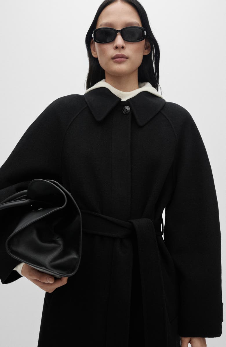 MANGO Belted Wool Blend Coat, Alternate, color,