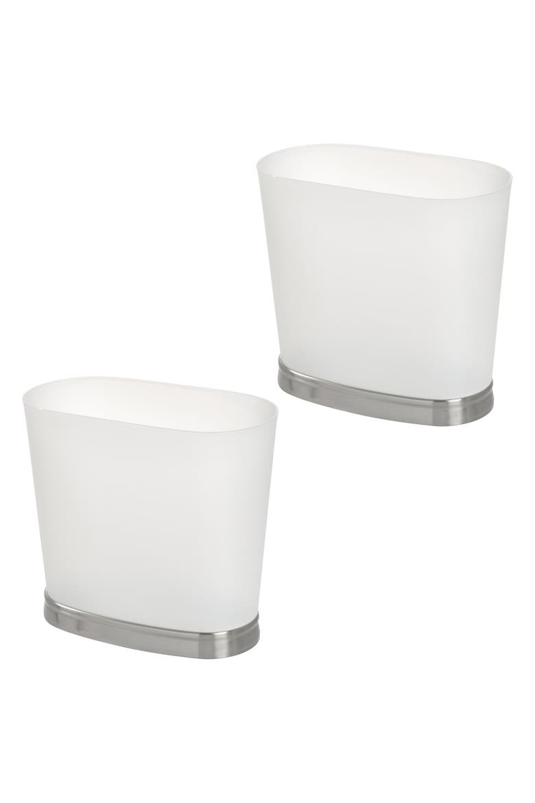 Small Oval Bathroom Trash Can - Set of 2 - Frost/Brushed Nickel, Main, color, Frost/Brushed Nickel