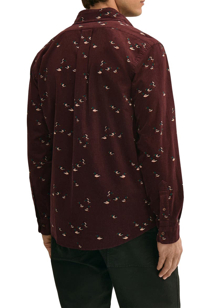 Mallard-Motif Corduroy Button-Down Sport Shirt, Alternate, color, BURGDUCK