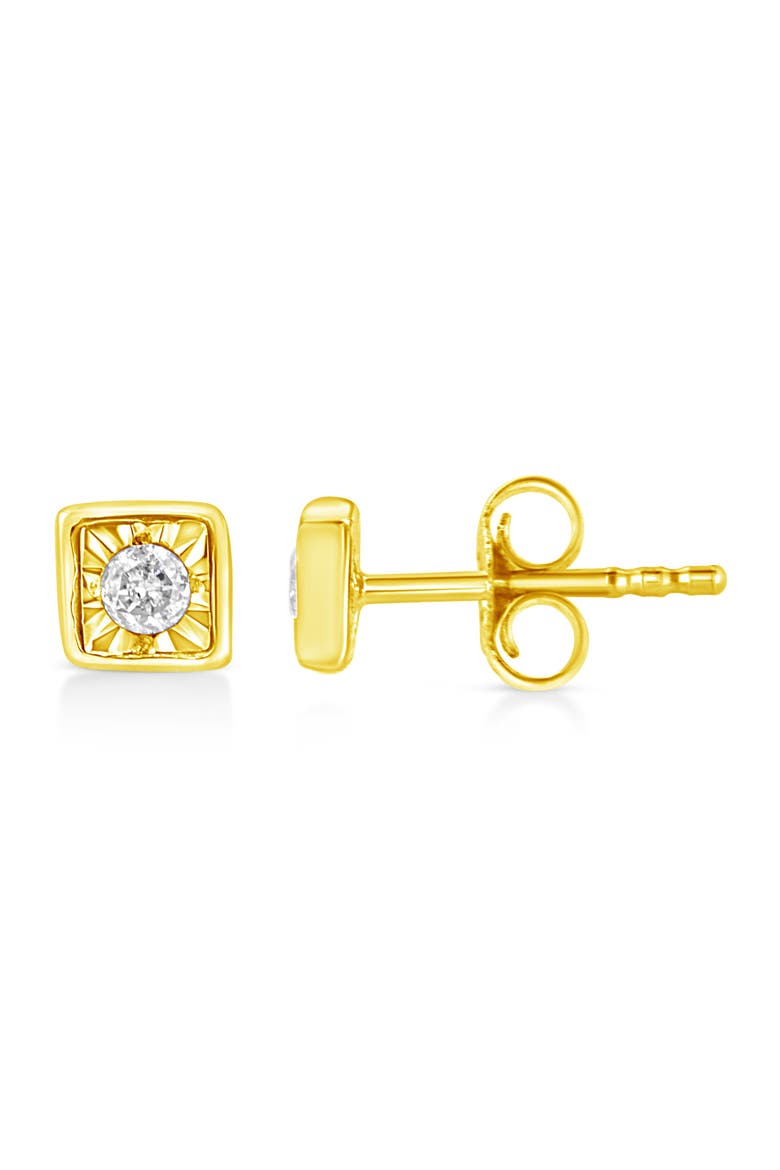 10K Yellow Gold Plated Silver 1/10 ctw Miracle-Set Diamond Mixed Shape Stud Earrings, Alternate, color, Square Shape