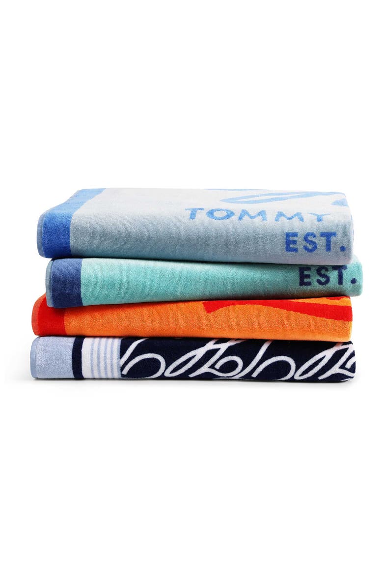 Allover Monogram Beach Towel, Alternate, color, NAVY MULTI