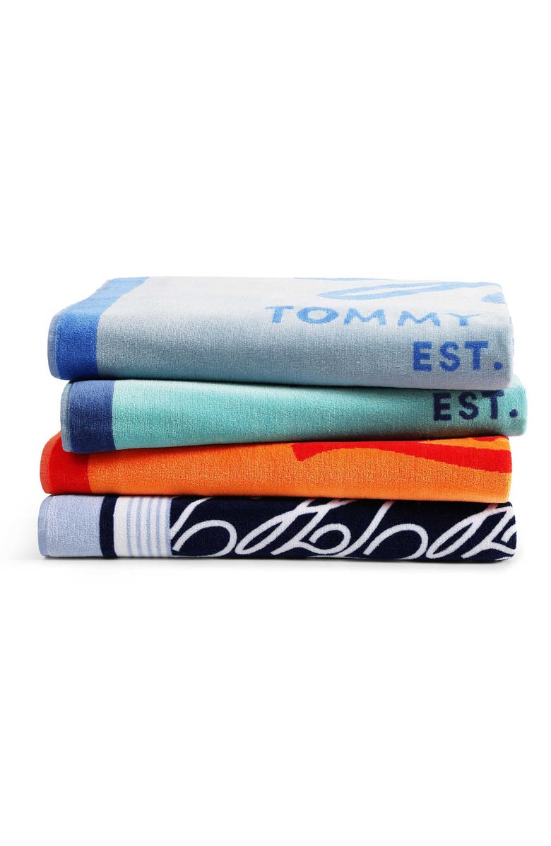 Tommy Hilfiger Allover Monogram Beach Towel, Alternate, color, Navy Multi