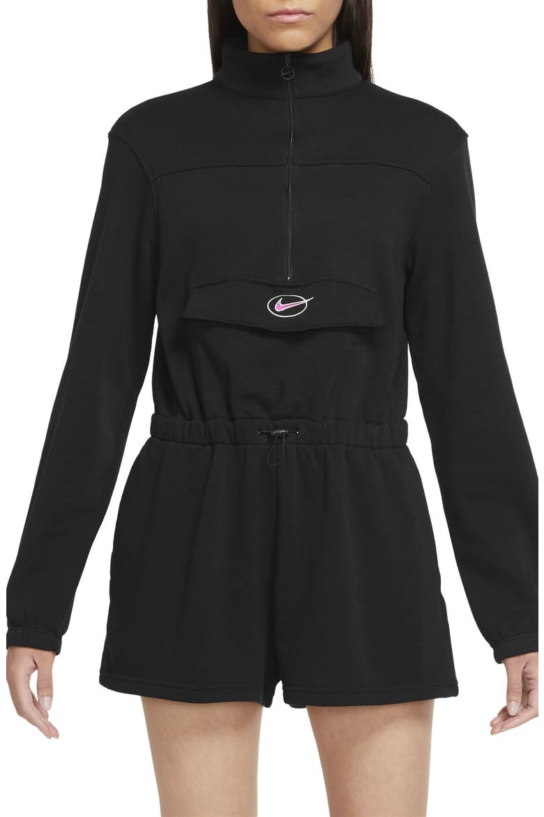 Sportswear Icon Clash Long Sleeve Romper, Main, color, BLACK/ WHITE
