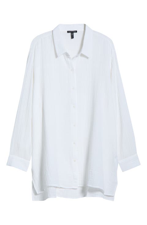 Classic Collar Easy Organic Cotton Button-Up Shirt (Plus)