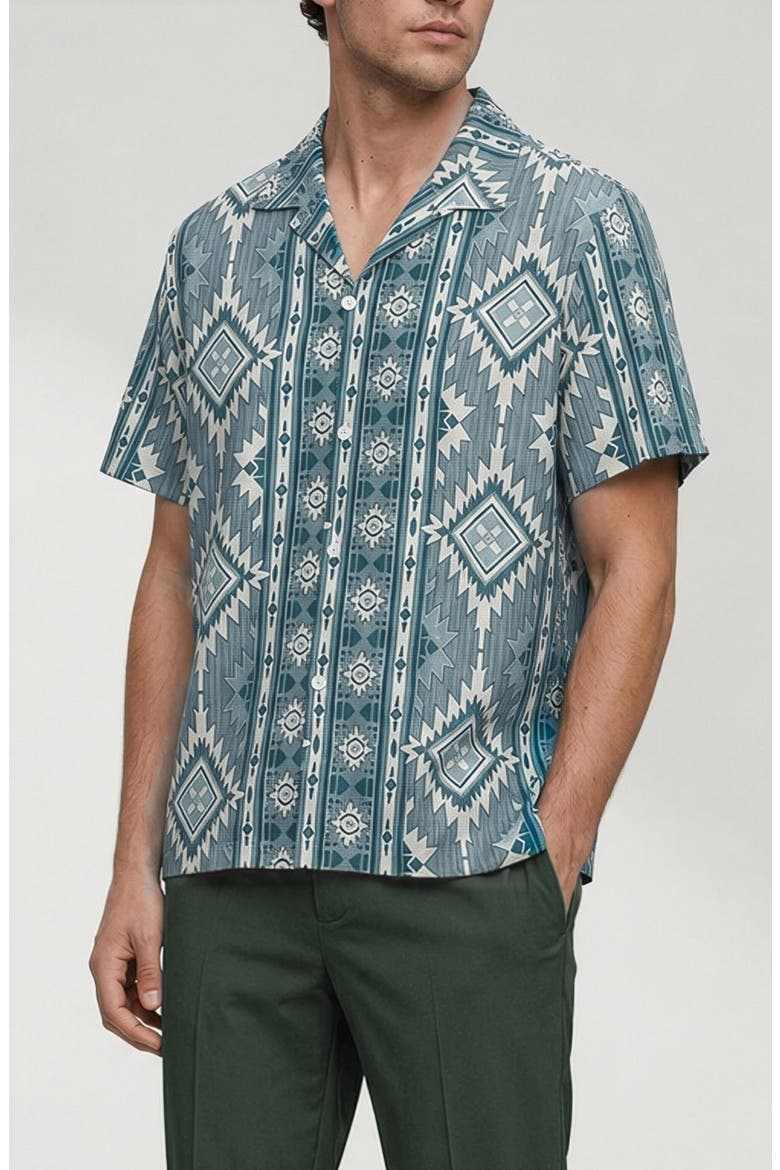 Percy Geo Print Camp Shirt, Main, color, BLUE