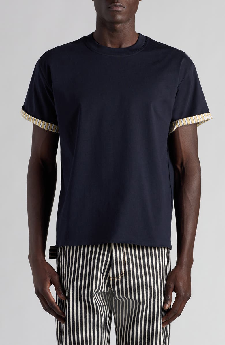Bottega Veneta Contrast Lined Sleeve Cotton Jersey T-Shirt, Main, color,
