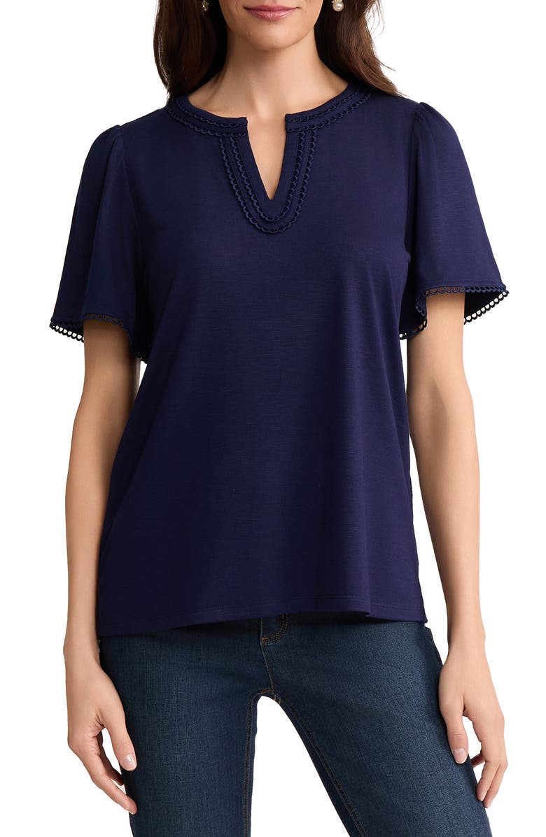 Jones New York Split Neck Top, Main, color, Pacific Navy