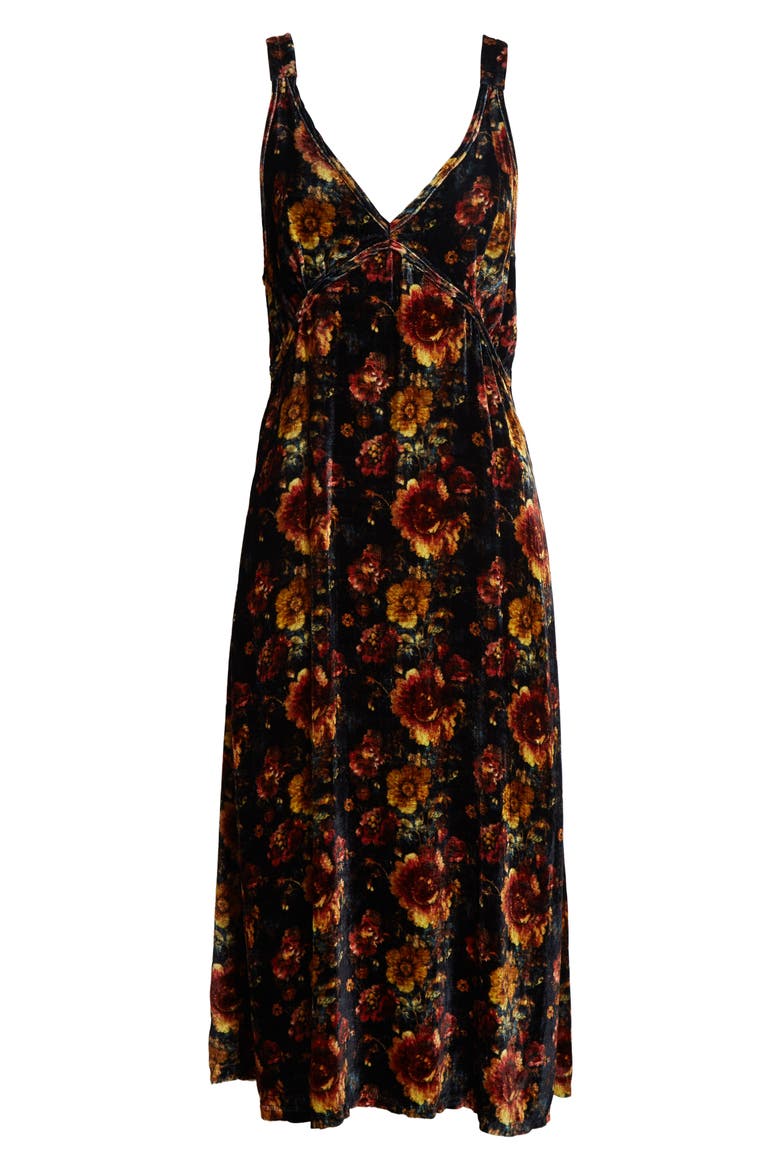 Grunge Floral Velvet Midi Dress, Alternate, color, ORANGE MULTI FLORAL