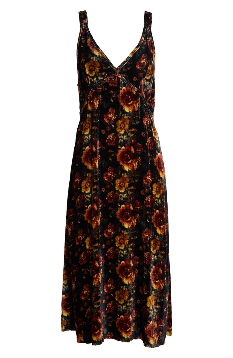 R13 Grunge Floral Velvet Midi Dress, Main, color, Orange Multi Floral