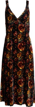 R13 Grunge Floral Velvet Midi Dress