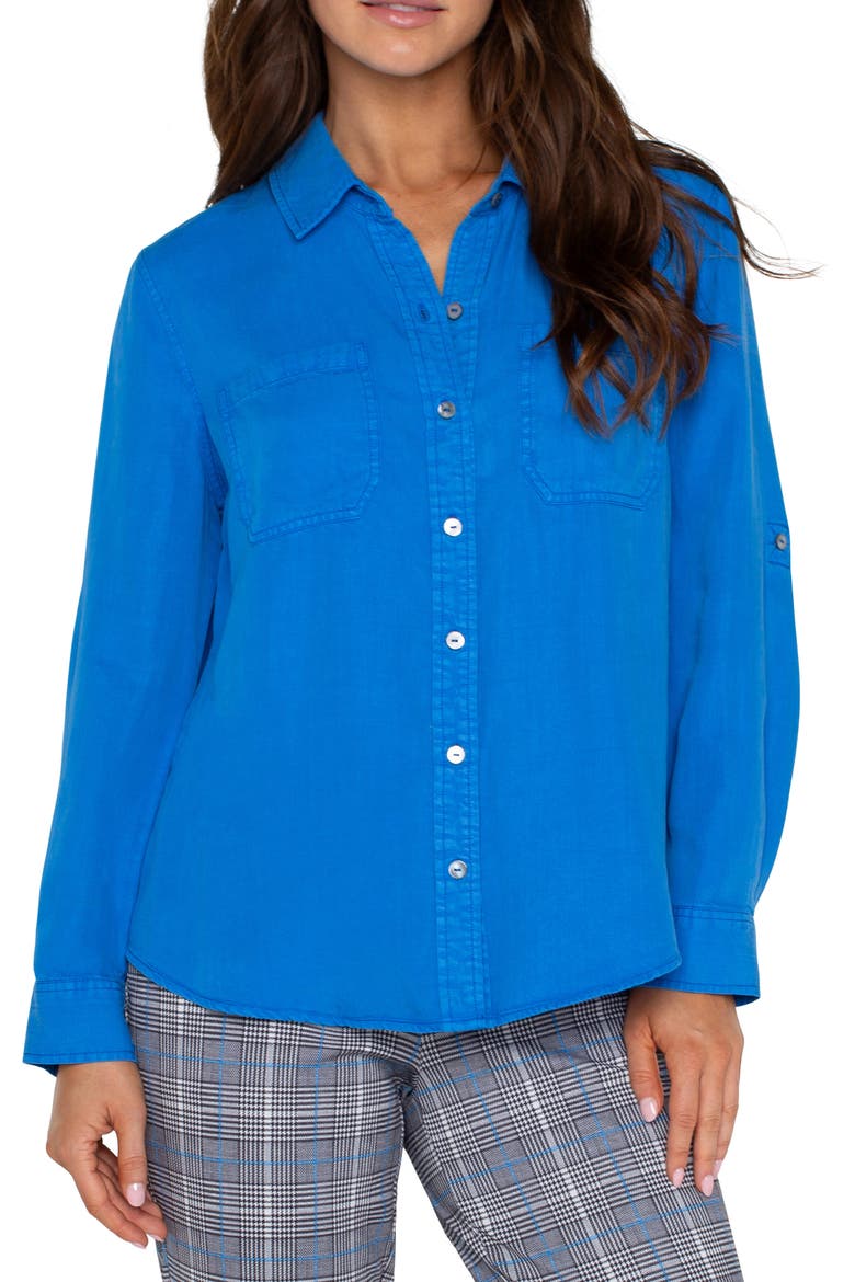 Roll Sleeve Button-Up Shirt, Main, color, BLUE TOPAZ