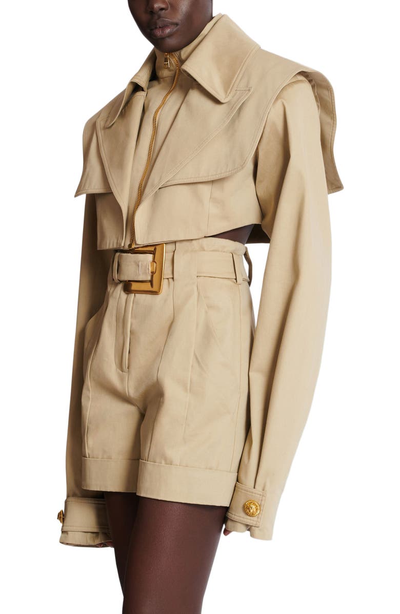 Balmain Cropped gabardine jacket, Alternate, color, Beige