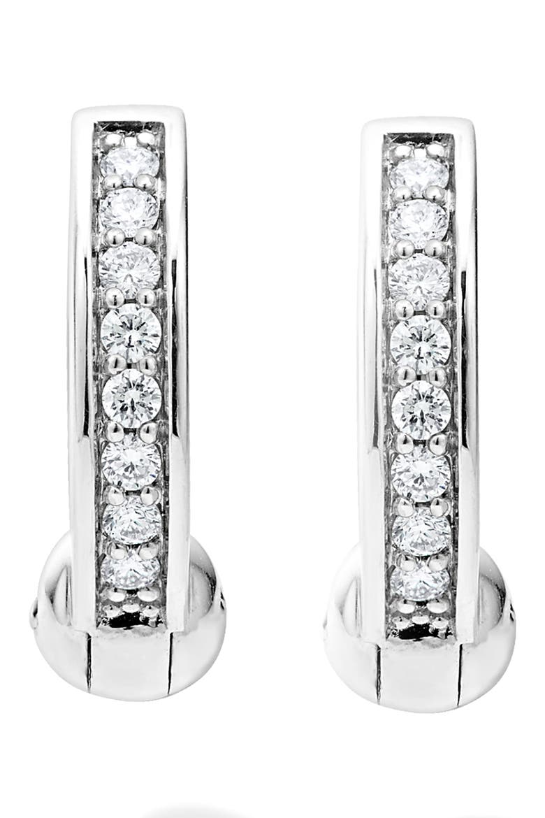 Caviar Spark Diamond Huggie Hoop Earrings, Main, color, SILVER DIAMOND