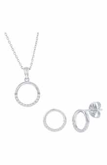 SIMONA Cubic Zirconia Circle Stud Earrings & Pendant Necklace Set