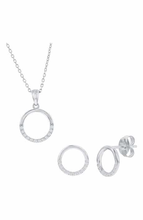 SIMONA Cubic Zirconia Circle Stud Earrings & Pendant Necklace Set