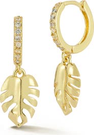 GLAZE JEWELRY Cubic Zirconia Leaf Drop Huggie Hoop Earrings