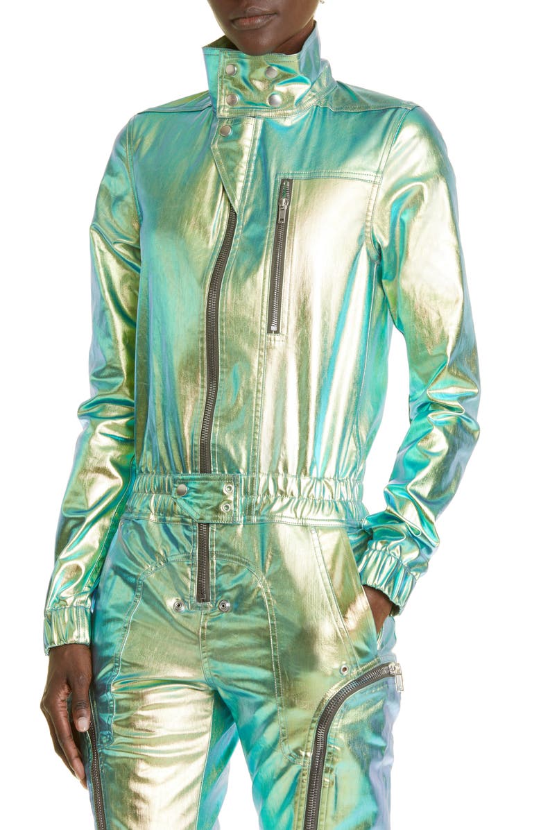 Rick Owens Bauhaus Iridescent Denim Jumpsuit, Alternate, color, 